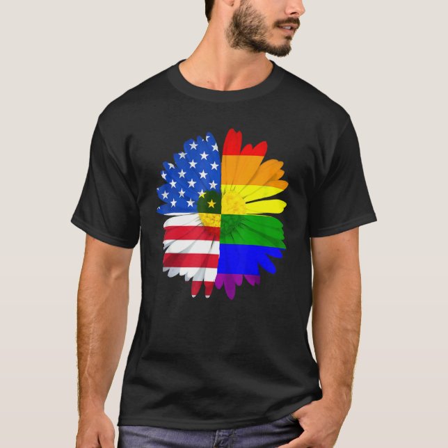 Pride LGBT Daisy Heart Rainbow American Flagga Flo T Shirt (Framsida)