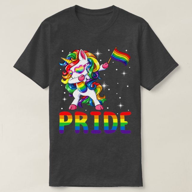 Pride LGBT Gay BE Lesbisk Unicorn Dabbing Funny t Shirt (Design framsida)