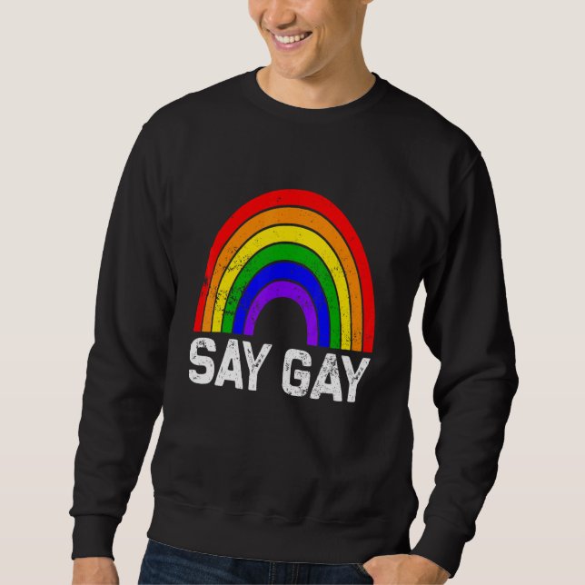 Pride LGBT säger att Gay Rainbow säger Trans Proud Lång Ärmad Tröja (Framsida)