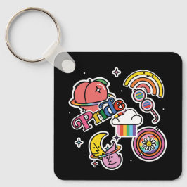 Pride+LGBTQ. pridet kärlek. Regnbåge med blomma Nyckelring