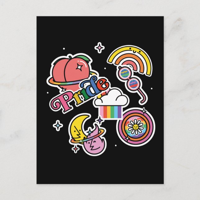 Pride+LGBTQ. pridet kärlek. Regnbåge med blomma Vykort (Framsida)