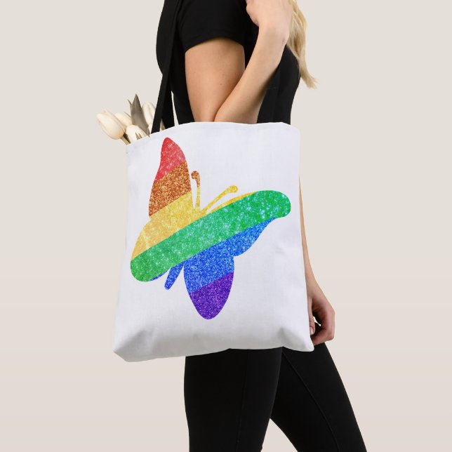 Pride LGBTQA+ regnbågsfjäril Tygkasse (Närbild)