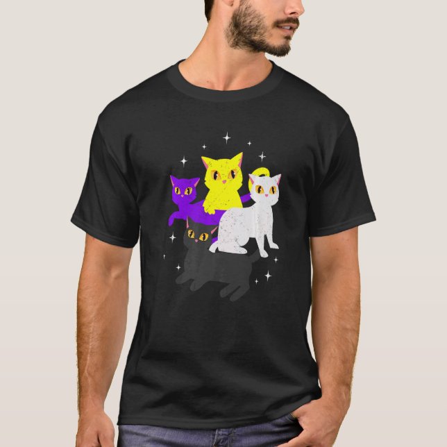 Pride Månad Icke Binära Katter Lgbt Flagga Stolt T Shirt (Framsida)