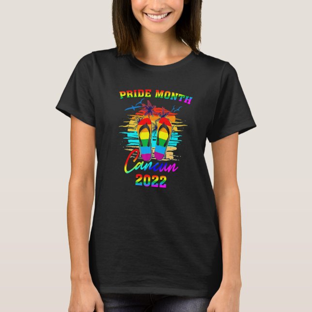 Pride Månad lgbt Cancun Lgbtq Sunset Sandal Summer T Shirt (Framsida)