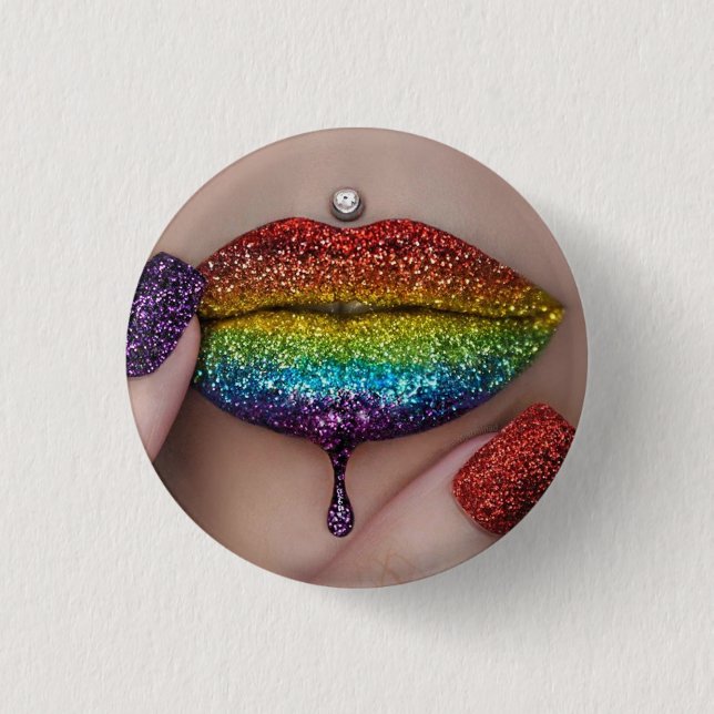 Pride-märken - Regnbågsläppstift Lesbisk Knapp (Framsida)