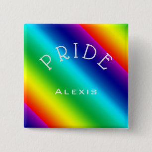 PRIDE med Namn Multifärgad Sideways regnbåge Knapp