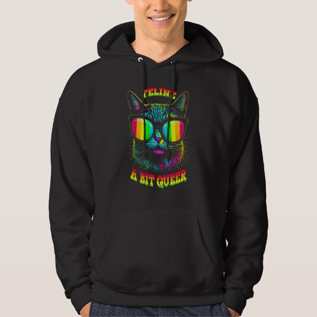 Pride Month Feline Queer Cat Gay LGBTQ Rainbow Fla Hoodie (Framsida)