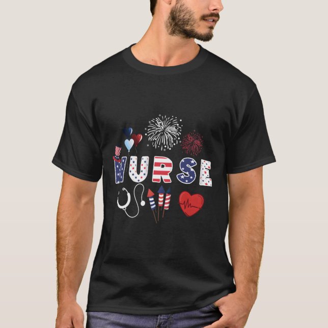 Pride Nurse Usa Flag Stethoscope Patriotic Nurse 4 T Shirt (Framsida)