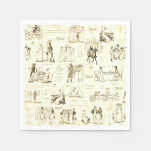 Pride och fördomar Beige Toile Quote Illustration Pappersservett