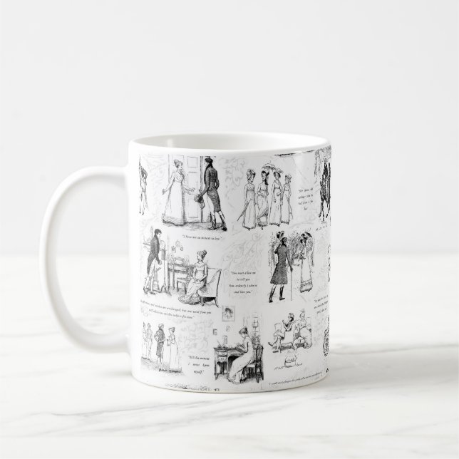 Pride- och fördomsfria svartvita citattecken kaffemugg (Vänster)