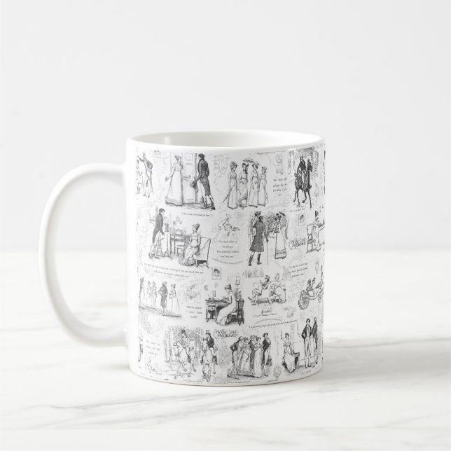 Pride- och fördomsfria svartvita citattecken kaffemugg (Vänster)