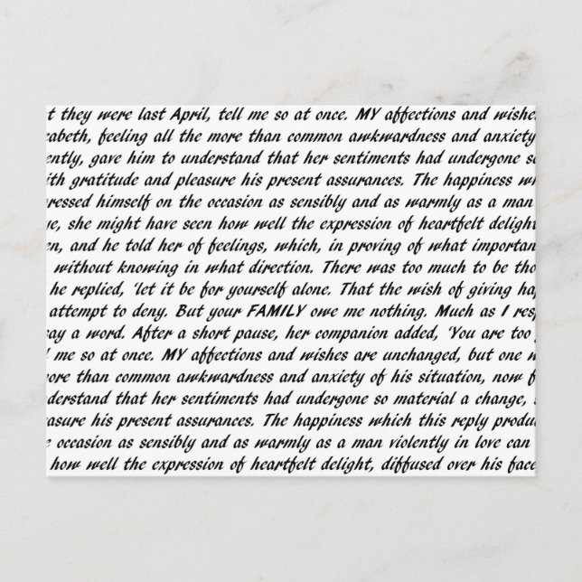 Pride och fördomstext vykort (Framsida)