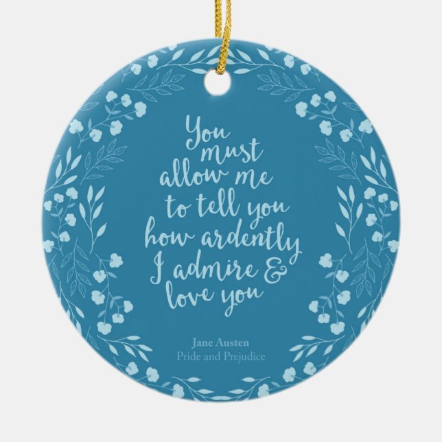 Pride och förfång för Blommigt Kärlek-citat Julgransprydnad Keramik (Framsidan)