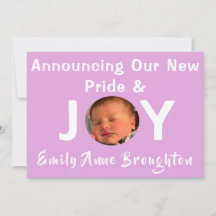 Pride och Joy Flicka Photo Birth Notice
