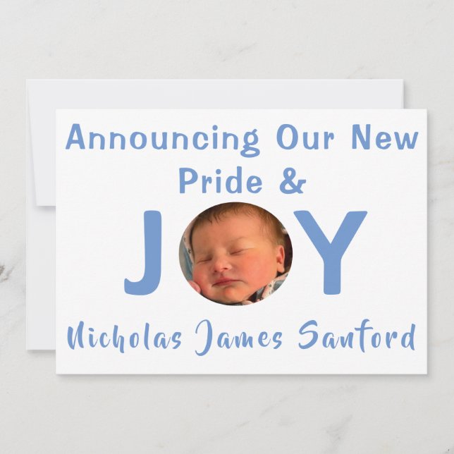 Pride och Joy Pojke Photo Birth Notice Inbjudningar (Framsida)