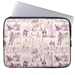 Pride och prejudice Toile de Jouy Plum och Apricot Laptop Fodral