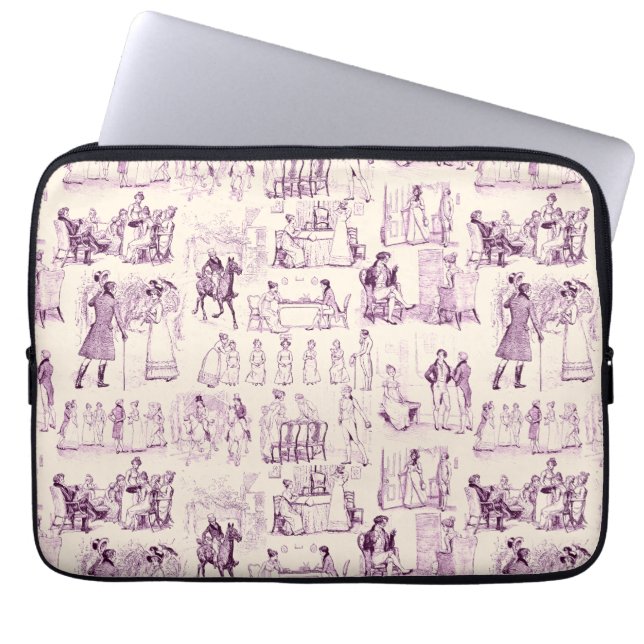 Pride och prejudice Toile de Jouy Plum och Apricot Laptop Fodral (Framsidan)