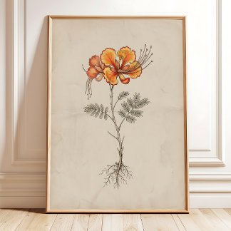 Pride of Barbados Vintage Blommottryck Dekor