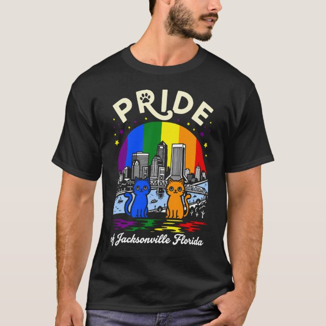 Pride of Jacksonville City Florida Cats Rainbow Fl T Shirt (Framsida)