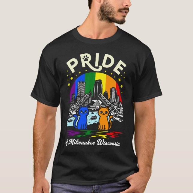 Pride of Milwaukee City Wisconsin Cats Rainbow Fla T Shirt (Framsida)