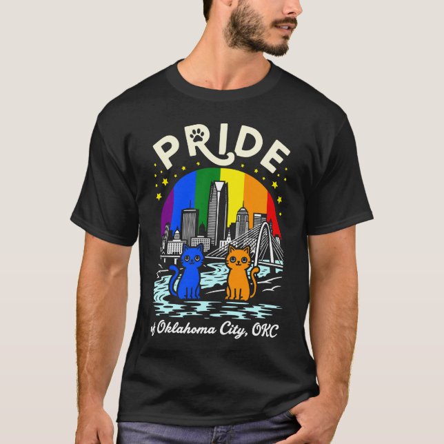 Pride of Oklahoma City OKC Cats Rainbow Flag T Shirt (Framsida)