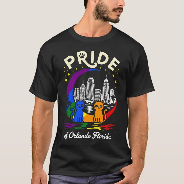 Pride of Orlando City Florida Cats Rainbow Flag T Shirt (Framsida)
