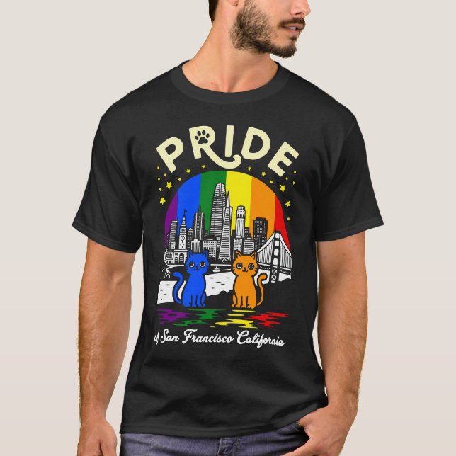 Pride of San Francisco City California Cats Rainbo T Shirt (Framsida)