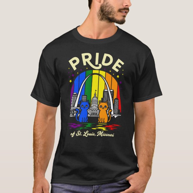  Pride of St. Louis City Missouri Cats Rainbow Fla T Shirt (Framsida)