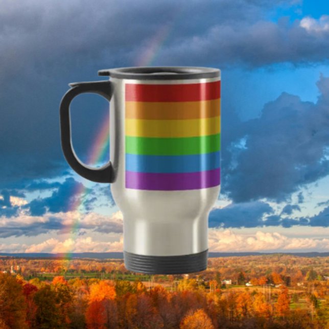 Pride på språng: regnbågsflagga resemugg (Skapare uppladdad)