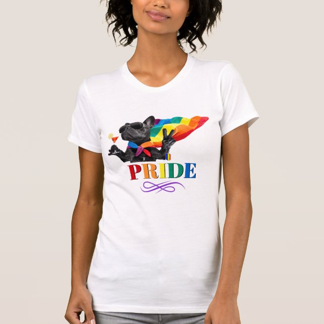 Pride Party Hund i Regnbåge Cape T Shirt (Framsida)