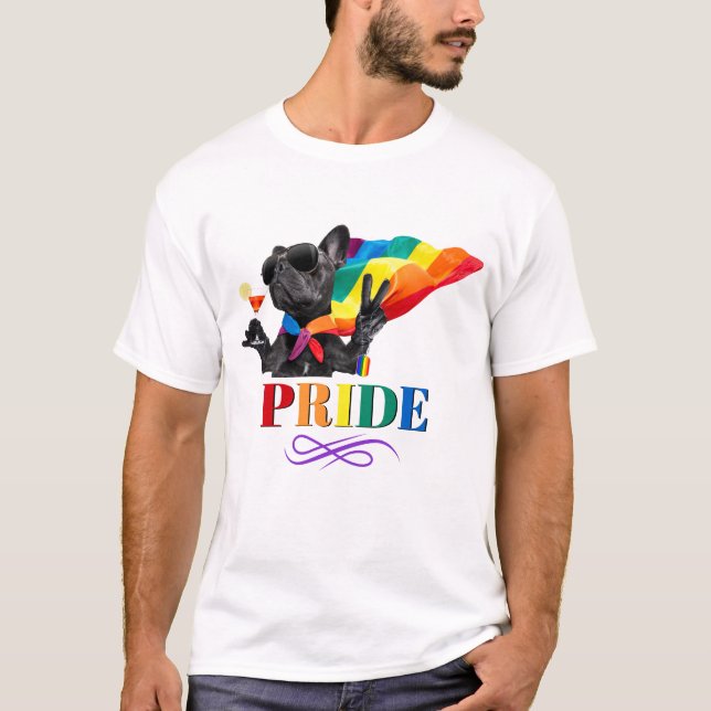 Pride Party Hund i Regnbåge Cape T Shirt (Framsida)
