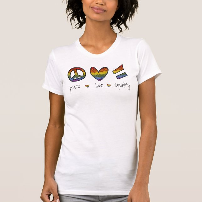 Pride Peace Kärlek Equality Blommigt T Shirt (Framsida)