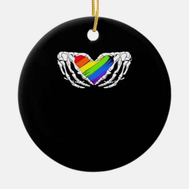 Pride - Pride Skeleton Händer med Hjärtat 2 klassi Julgransprydnad Keramik (Framsidan)