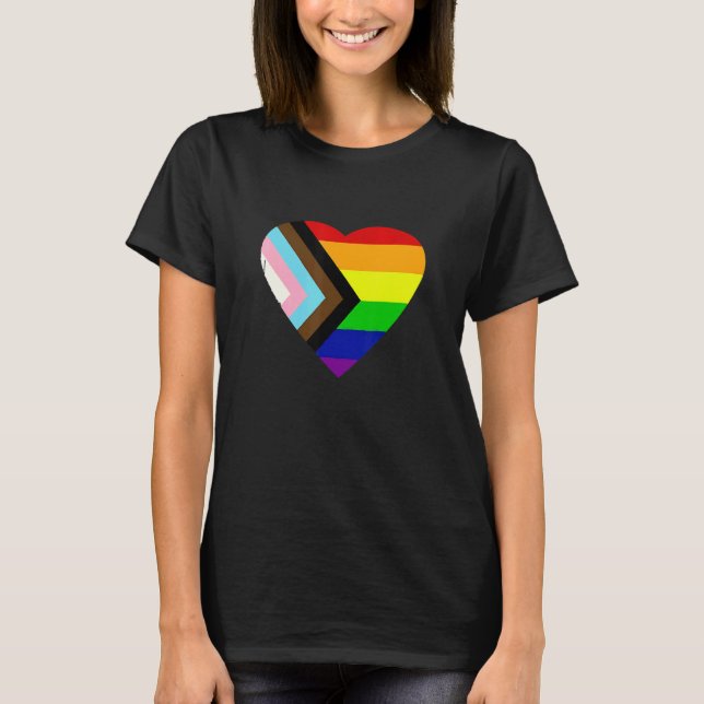 Pride Progress Rainbow Flag LGBT + Trans und Queer T Shirt (Framsida)