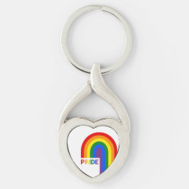 Pride Rainbow Acrylic Twisted Heart Silverfärgad Nyckelring