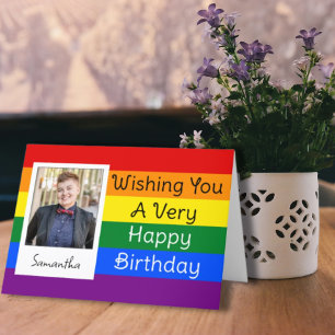 Pride Rainbow Anpassningsbar Photo Grattis på föde Kort
