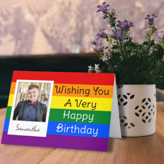 Pride Rainbow Anpassningsbar Photo Grattis på föde Kort