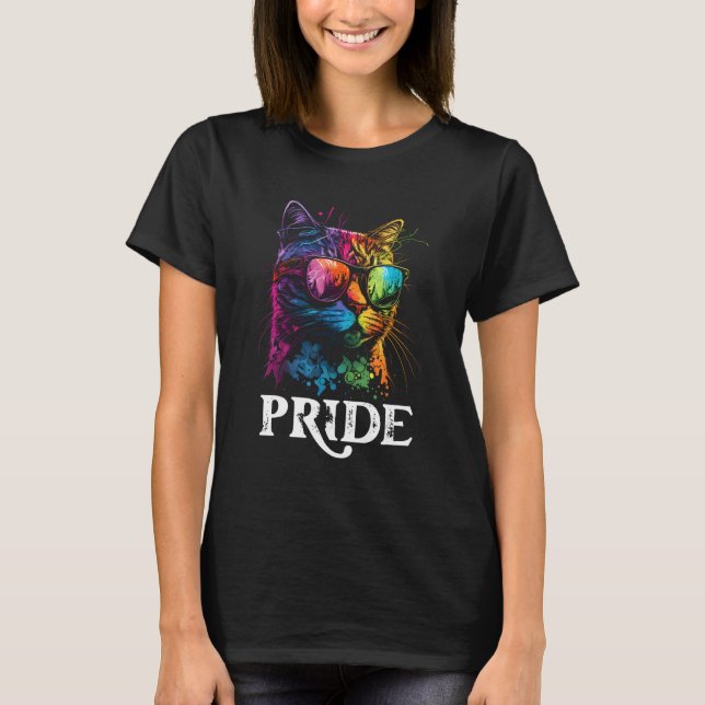 Pride Rainbow Cat Realistic Gay Pride LGBTQ Cat Ow T Shirt (Framsida)