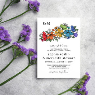 Pride Rainbow Flowers Monogram LGBT Bröllop Inbjudningar