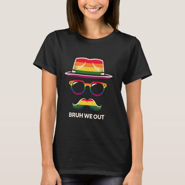 Pride Rainbow Hat Glass Mustache Retro T Shirt (Framsida)
