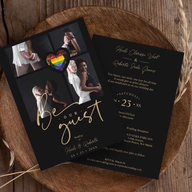 Pride Rainbow Heart 4 Photos Collage Inbjudningar (Skapare uppladdad)