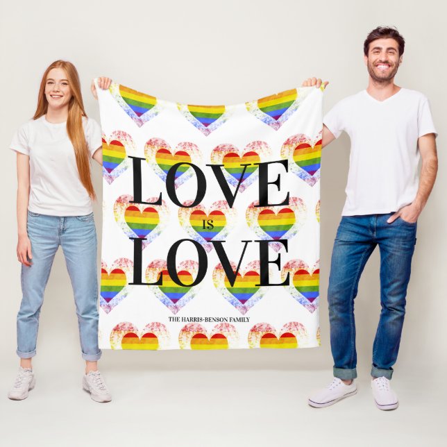 Pride Rainbow Heart Gay lesbian LGBT Families Fleecefilt (På plats)
