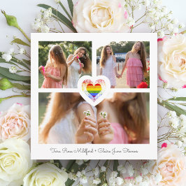 Pride Rainbow Heart Lesbisk Gay Bröllop 3 Foton Spara Datumet