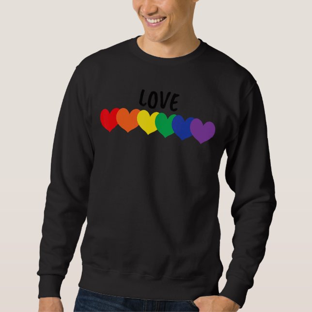 Pride Rainbow Hearts Kärlek Lgbtq+ Parad Lång Ärmad Tröja (Framsida)