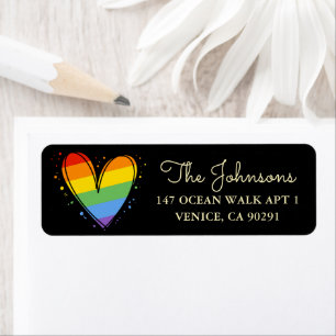 Pride Rainbow HGBTQ Heart Bröllop Returadress Etikett