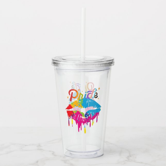 Pride Rainbow Läppar | HBT-TQ | Drickning Läppar Take Away Mugg (Framsida)