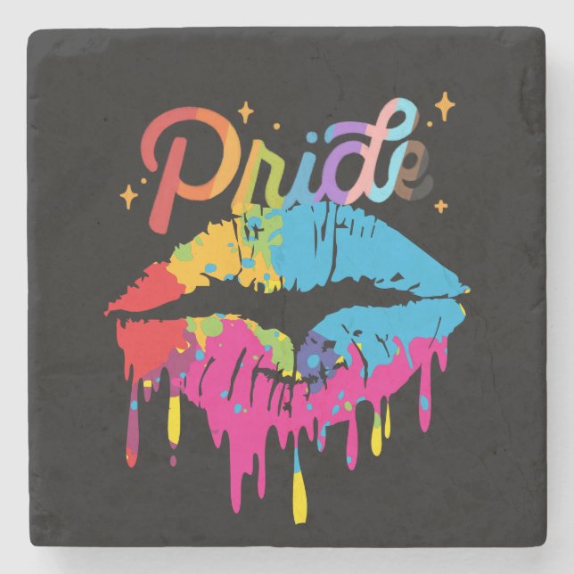 Pride Rainbow Lips | LGBTQ | Dripping Lips Stenunderlägg (Framsidan)