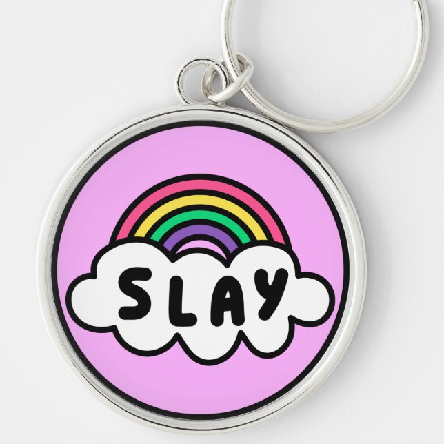 Pride-regnbåge färg med moln nyckel rund silverfärgad nyckelring (Framsidan)