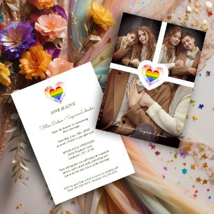 Pride Regnbåge Hjärta Lesbisk Gay Bröllop 3 Bilder Inbjudningar