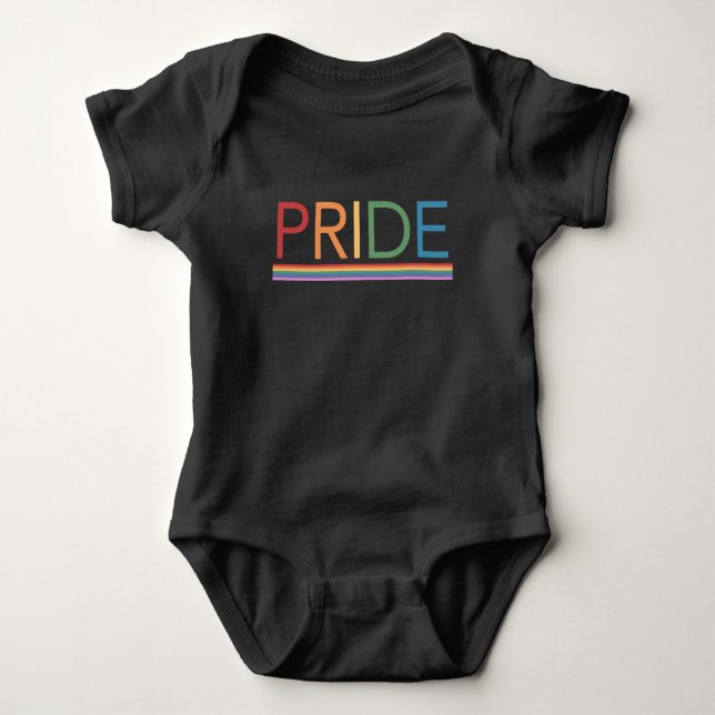 PRIDE Regnbåge Svart Baby Kroppsoverall T Shirt (Framsida)
